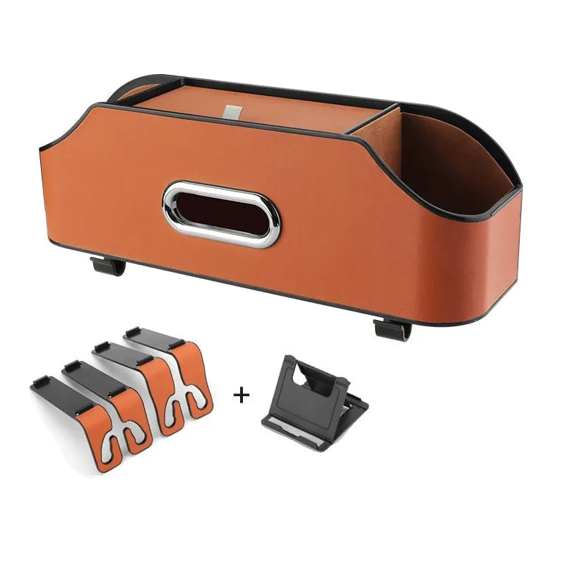 Genuine leather car tissue box organiser with hanging strap and 2 litre storage capacity