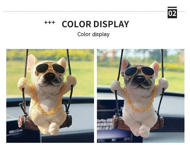 Resin bulldog car hanging ornament for rearview mirror in cartoon style