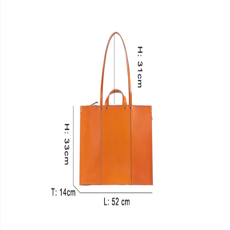 European and American retro vegetable tanned cowhide leather large capacity tote handbag