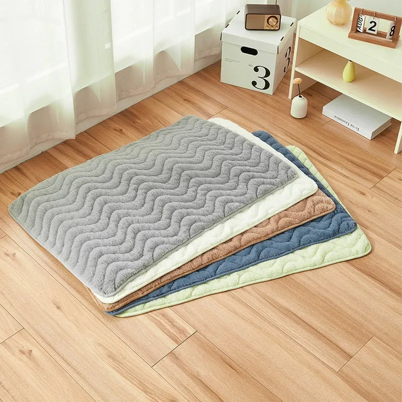 Plush thickened warm pet mat in blue, coffee, grey, green, or white for dog cage and cat nest
