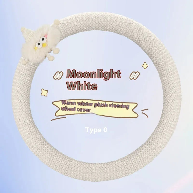 Car plush polo cartoon steering wheel cover in soft short plush material with 38cm diameter in multiple colour options