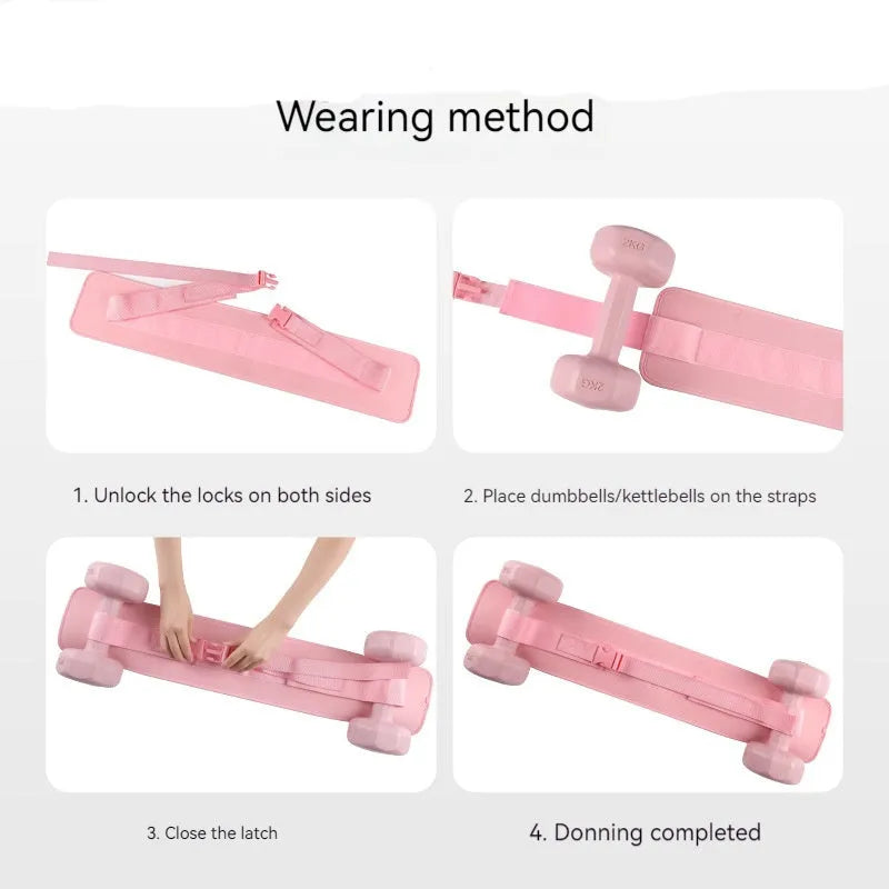 Black and pink weight-bearing hip bridge auxiliary strap for dumbbell and barbell training