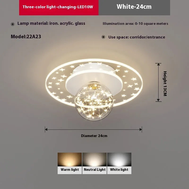 Modern simplicity style ceiling lamp for corridors in gold, black, or white finish with selectable LED colours.
