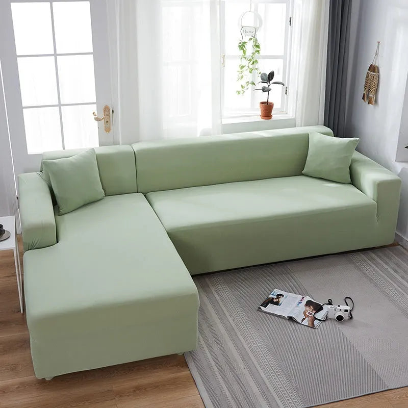 Nordic elastic polyester sofa cover set in solid colour, two pieces, for single to four person sofas, 90-300cm length distance