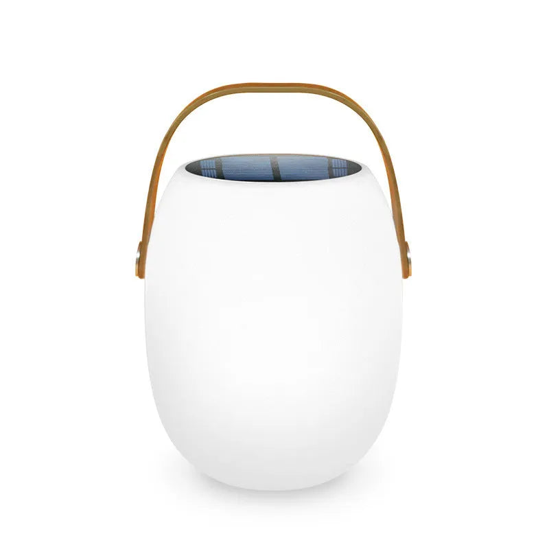 White plastic solar garden ambience light with IP65 rating, USB charging, shown in 18x27cm and 21x31cm sizes