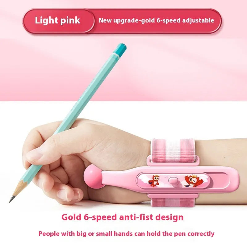 Blue anti-hook wrist brace corrector for handwriting posture and pencil grip training