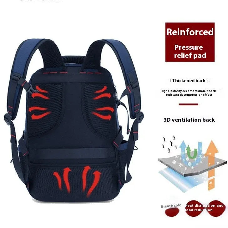 Waterproof Oxford cloth mountaineering schoolbag with shoe warehouse, available in 50 L, 60 L, and 80 L