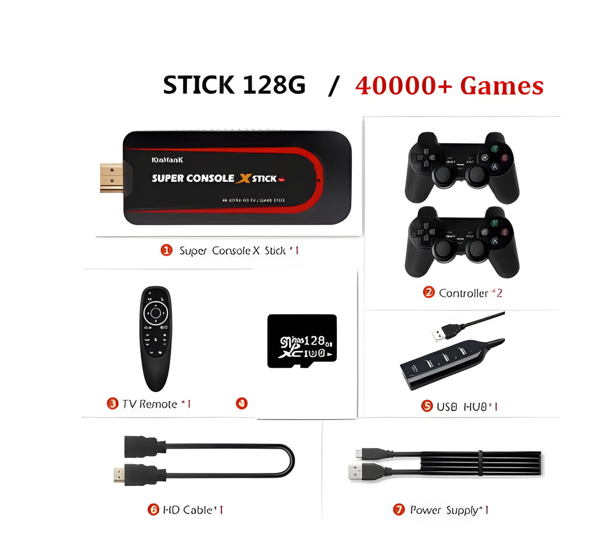 64-bit retro video game console with HDMI port and multiple memory storage options