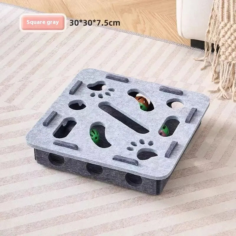 Green brown felt cat toy box with 30cm sides for scratching and play