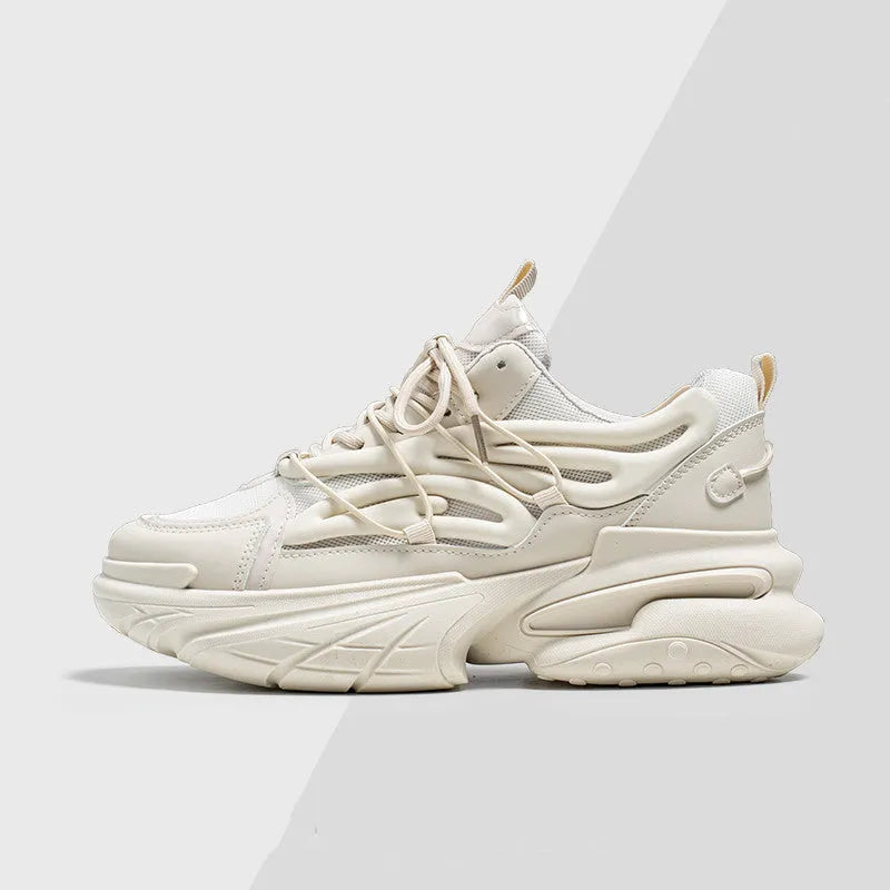 Men's beige and black mesh sneakers with rubber soles and lace-up front