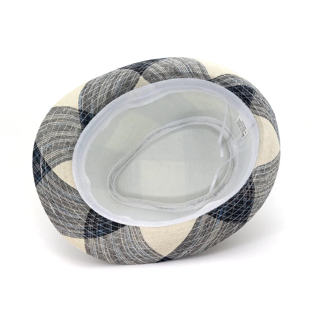 Polyester straw sun hat with bell crown and 4.5cm brim in black or blue colour options