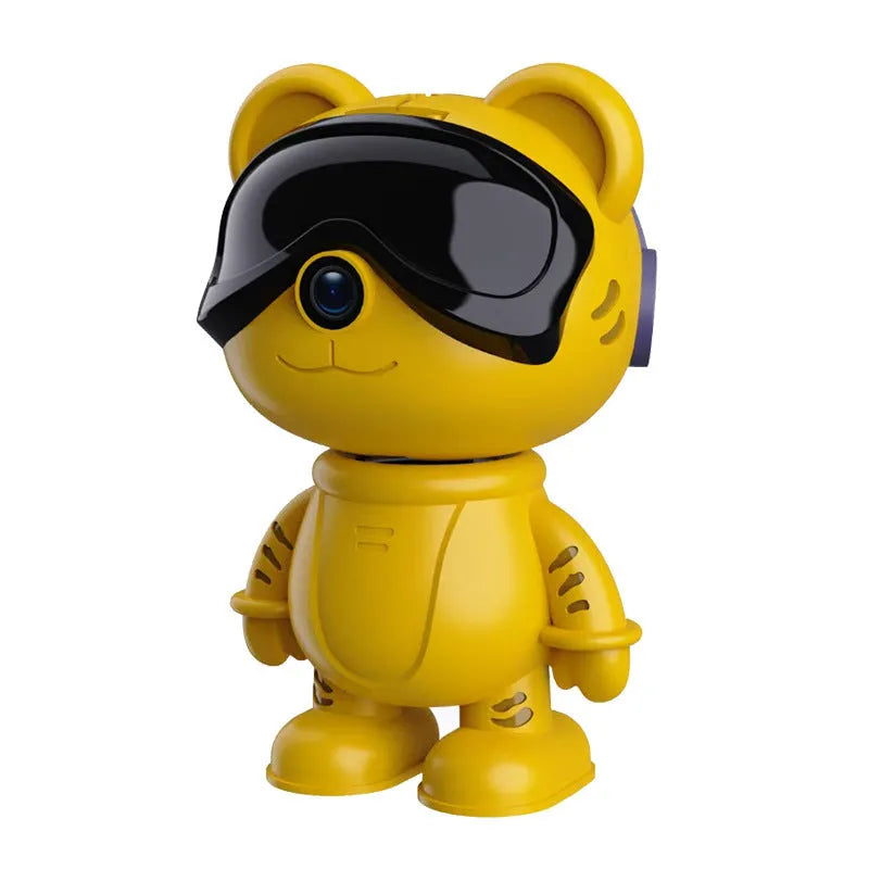 Cute Tiger WiFi two-way intercom home surveillance camera in yellow or white, 93.6 x 86.5 x 150 mm, with night vision and app control