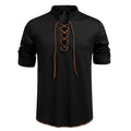 Men's stand-up collar long sleeve T-shirt with drawstring, slim fit pullover in light gray, dark gray, or black