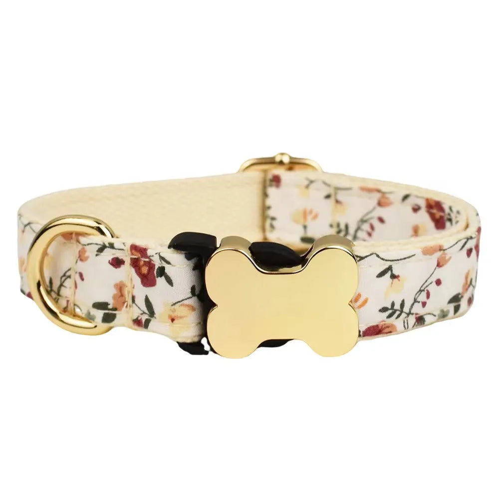 Flat nylon dog collar with a printed grid pattern and a white bone-shaped plastic buckle.