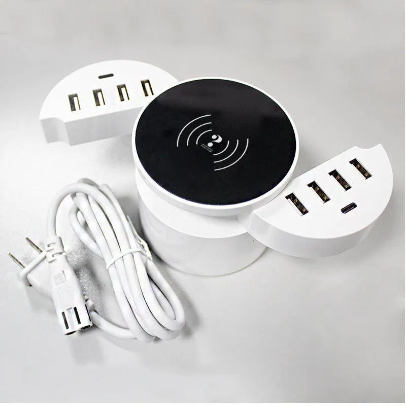Ceramic white circular wireless charger with USB port for smart phone charging
