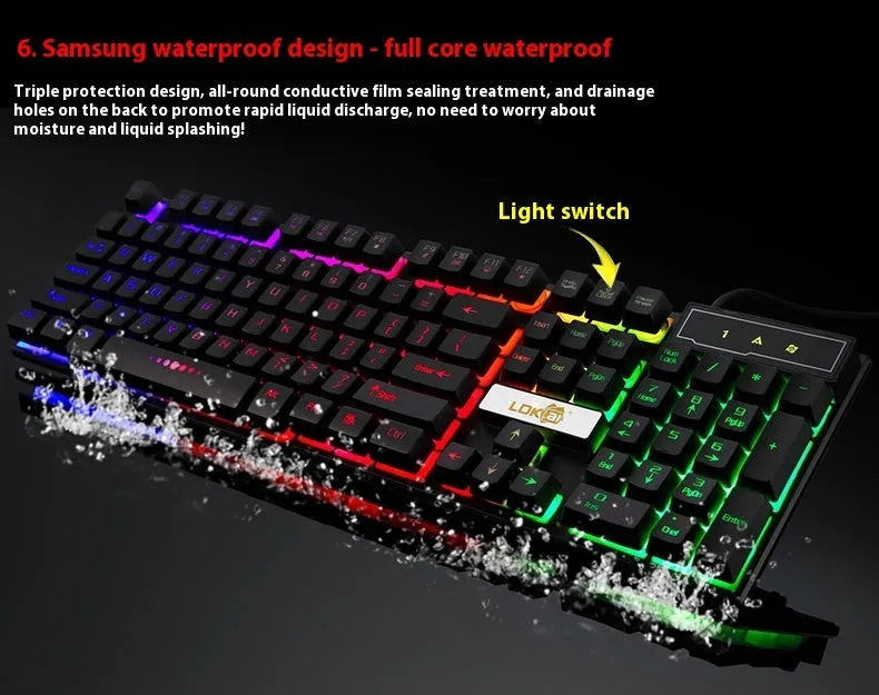 Gaming keyboard USB cable with glowing LED light strip in black and white colour options