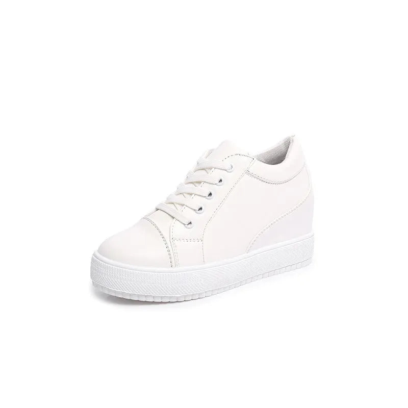 Women's inner height increase platform shoes, PU upper, rubber sole, black or white, sizes 34-40