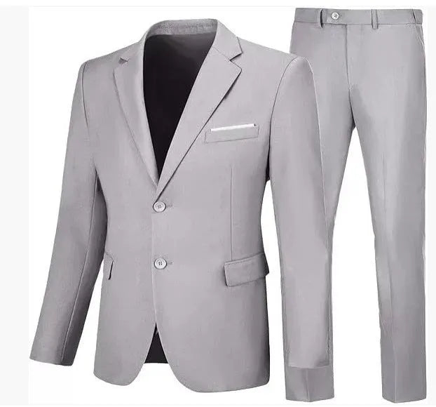 Viscose Slim Fit Wedding Dinner Suit Jacket and Trousers Set for Men, Black Navy Blue Wine Red Light Gray White, Asian Sizes M to 5XL with Sized- Up Advice for European and American Buyers, Two-Piece Coat and Trousers Formal Wear