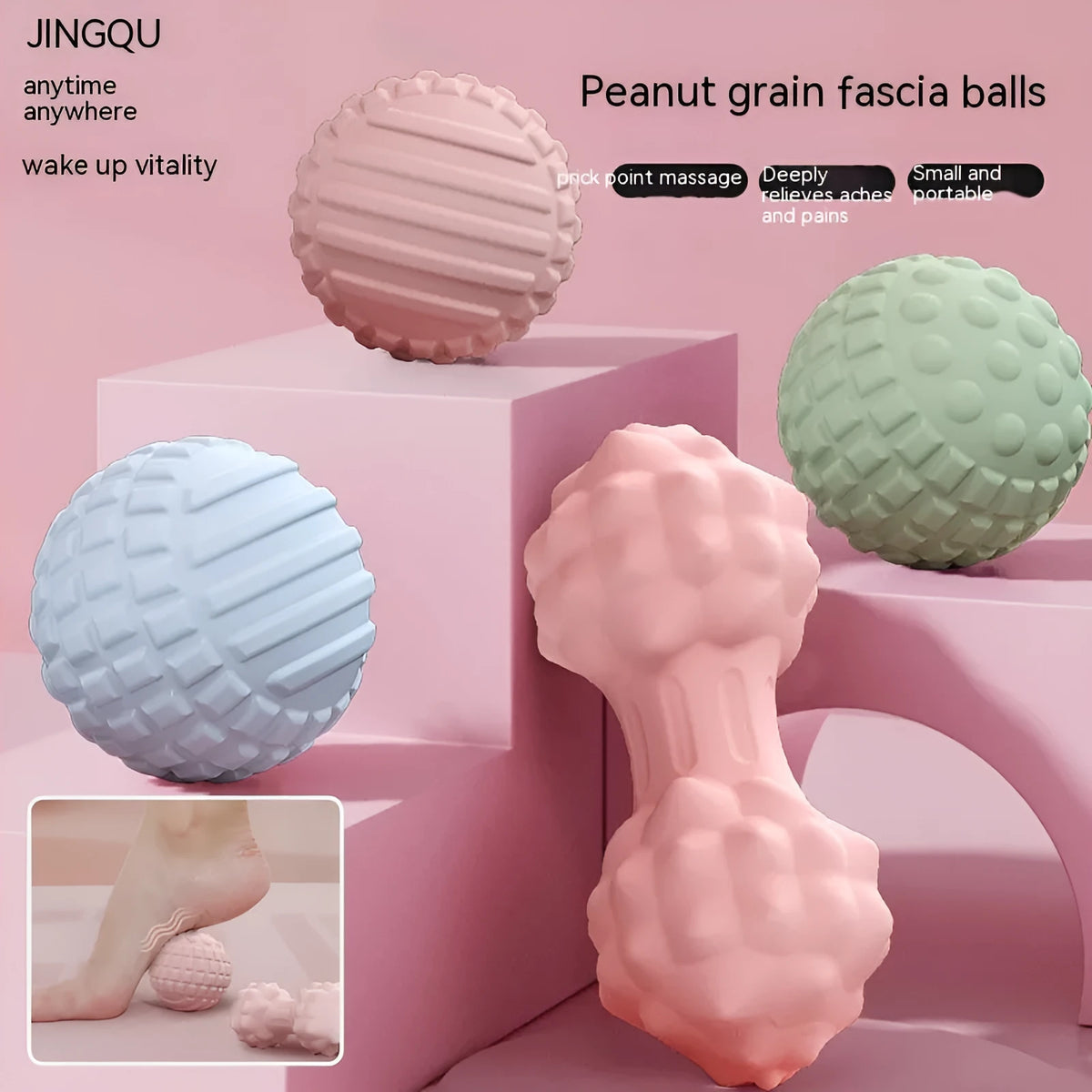TPR foot massage ball in blue colour with textured surface, 6 cm diameter.