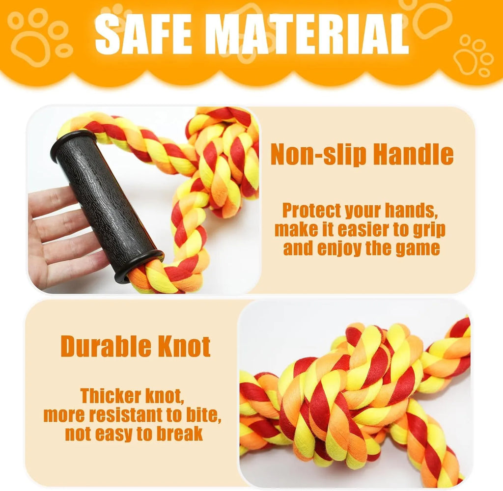 Blue and yellow durable dog rope toy for aggressive chewers with non-slip handles
