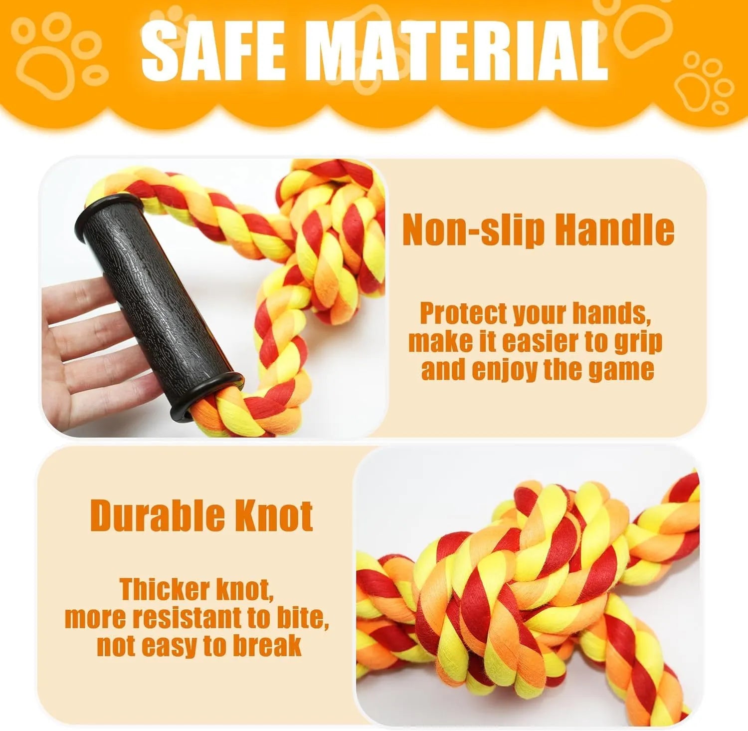 Blue and yellow durable dog rope toy for aggressive chewers with non-slip handles