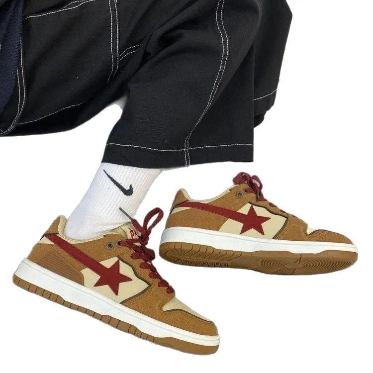 Brown women's platform sneakers with sequin details and rubber soles