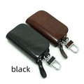 Genuine leather car key case in black or brown with frosted finish and 9.5cm by 4.5cm internal dimensions