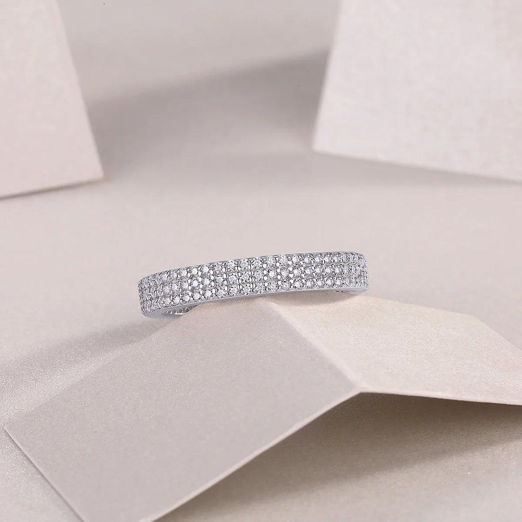 Moissanite wedding ring set with S925 silver platinum plated band and small stone