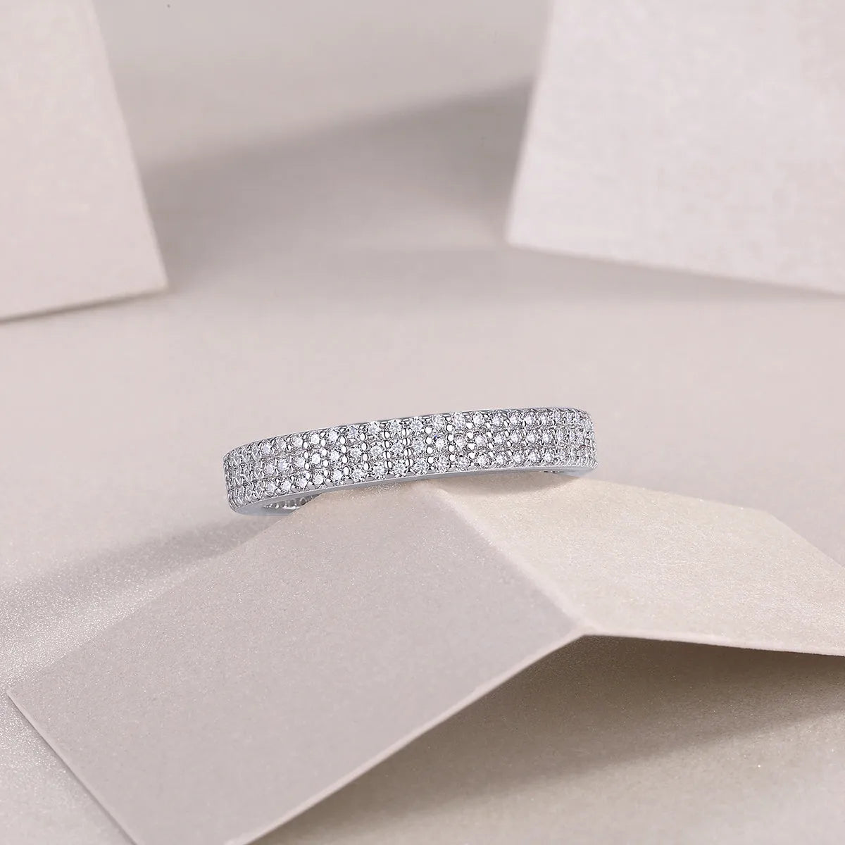 Moissanite wedding ring set with S925 silver platinum plated band and small stone