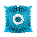 Blue velvet cushion cover with tufted chrysanthemum pattern, 45x45cm, fringed hem