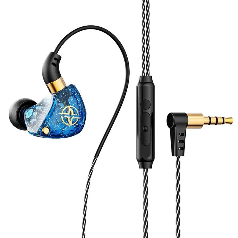Extra bass wired headset with silicone earbuds and 3.5mm L plug in black cable