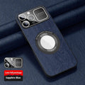 Magnetic iPhone case with large window tree pattern in silver gray, vibrant orange, elegant black or sapphire blue, TPU leather pattern