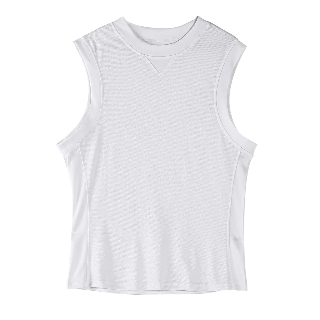 Men's loose-cut fitness vest in white polyester blend fabric for summer training