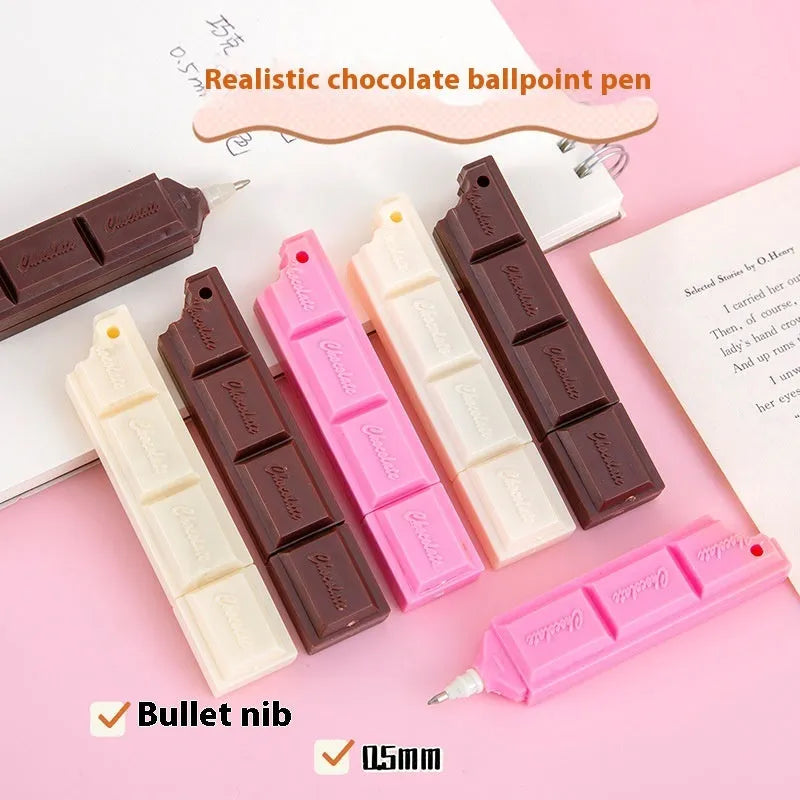 Chocolate-themed cartoon simulation ballpoint pen with 0.5mm bullet tip in plastic construction