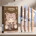Erasable 0.5mm press gel pen with cartoon designs in black and crystal blue ink colours
