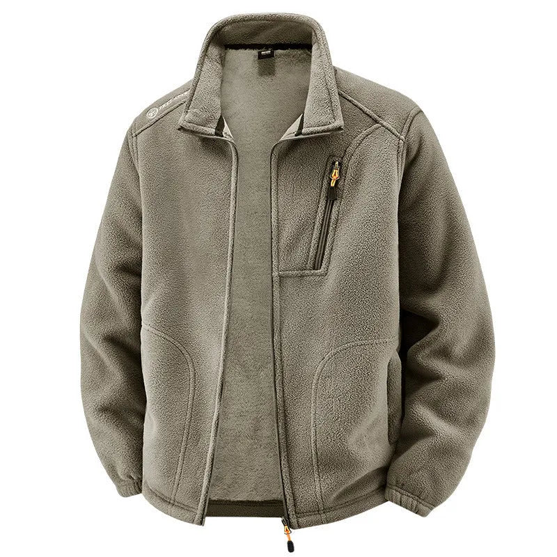 Men's warm padded jacket with polar fleece lining, loose casual cardigan style, available in six colours.