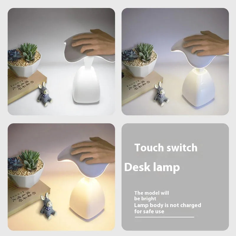 White modern LED desk lamp with touch control and USB charging port