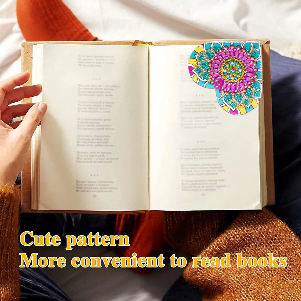 Six handmade PU leather cornerite bookmarks with crystal and floral decoration in a modern style.