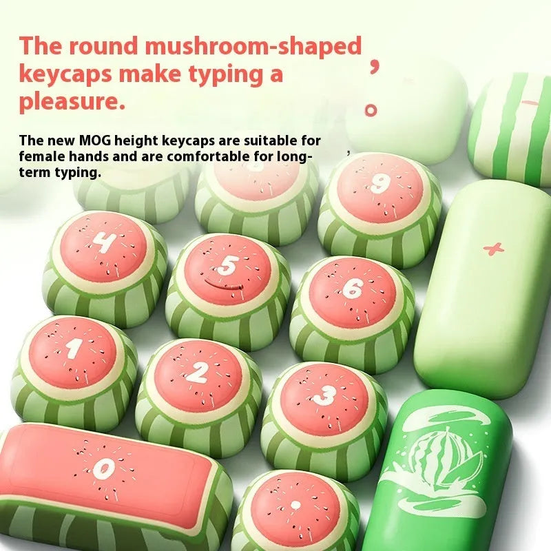 Watermelon theme five-sided sublimation PBT keycaps in small steamed bun mushroom profile