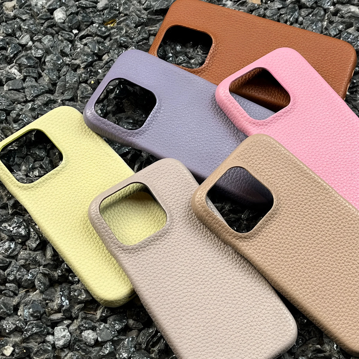 Leather iPhone case in solid caramel colour with fall protection, ins style, compatible with Apple iPhone models