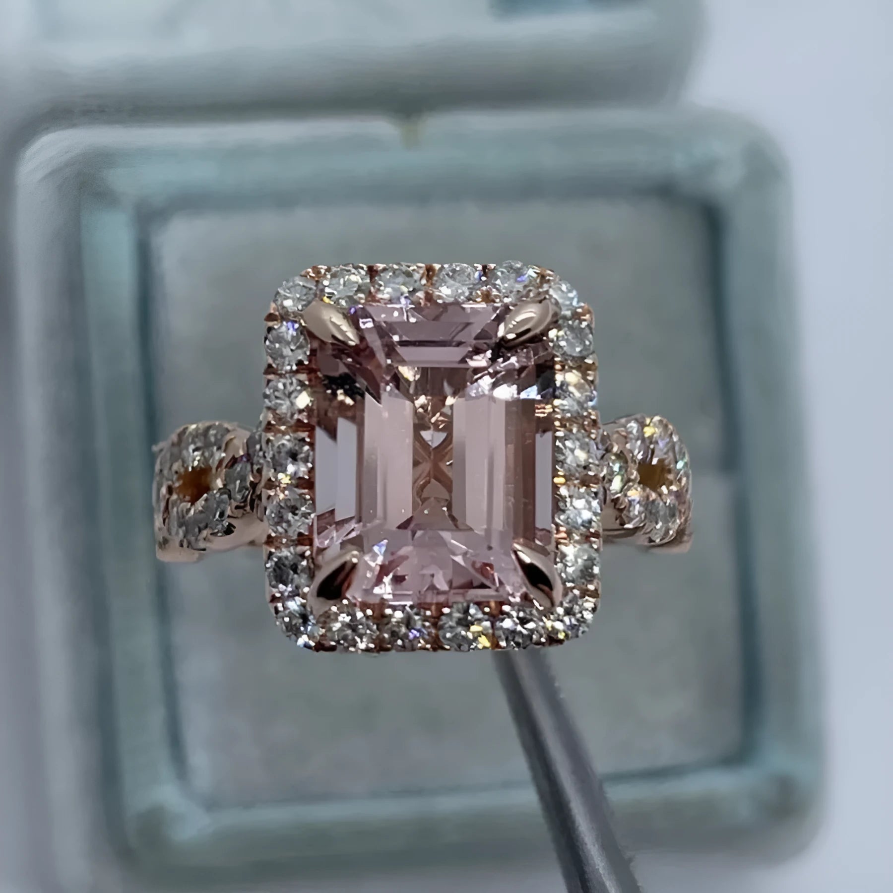 Geometric rose gold alloy ring showing electroplated finish and contemporary design