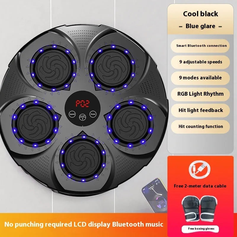 Smart music boxing machine with LED lights and PU target mounted on a home wall