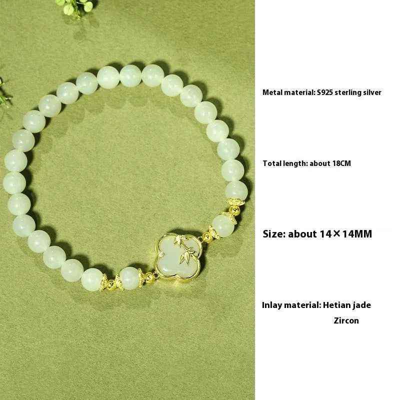 Hetian jade leaf bracelet, approximate 18cm, national style inlaid jade, random jade colour