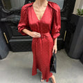 Women's satin V-neck polka dot high waist fishtail long dress in printing colour