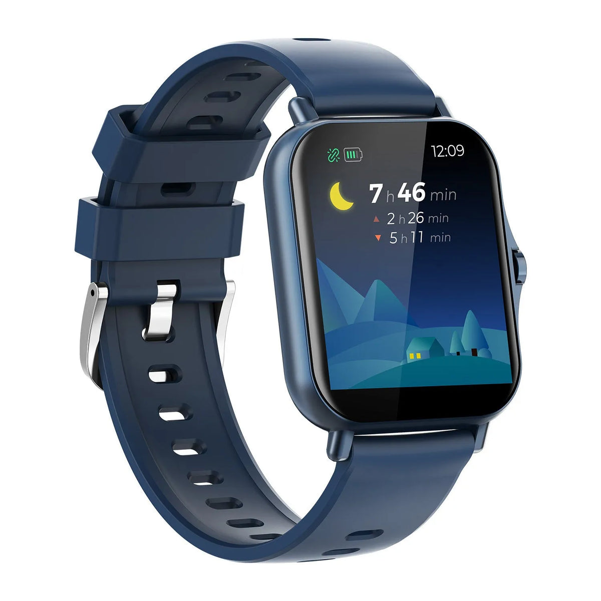 W10 Bluetooth smart watch showing heart rate monitoring on its 1.75-inch curved touch screen