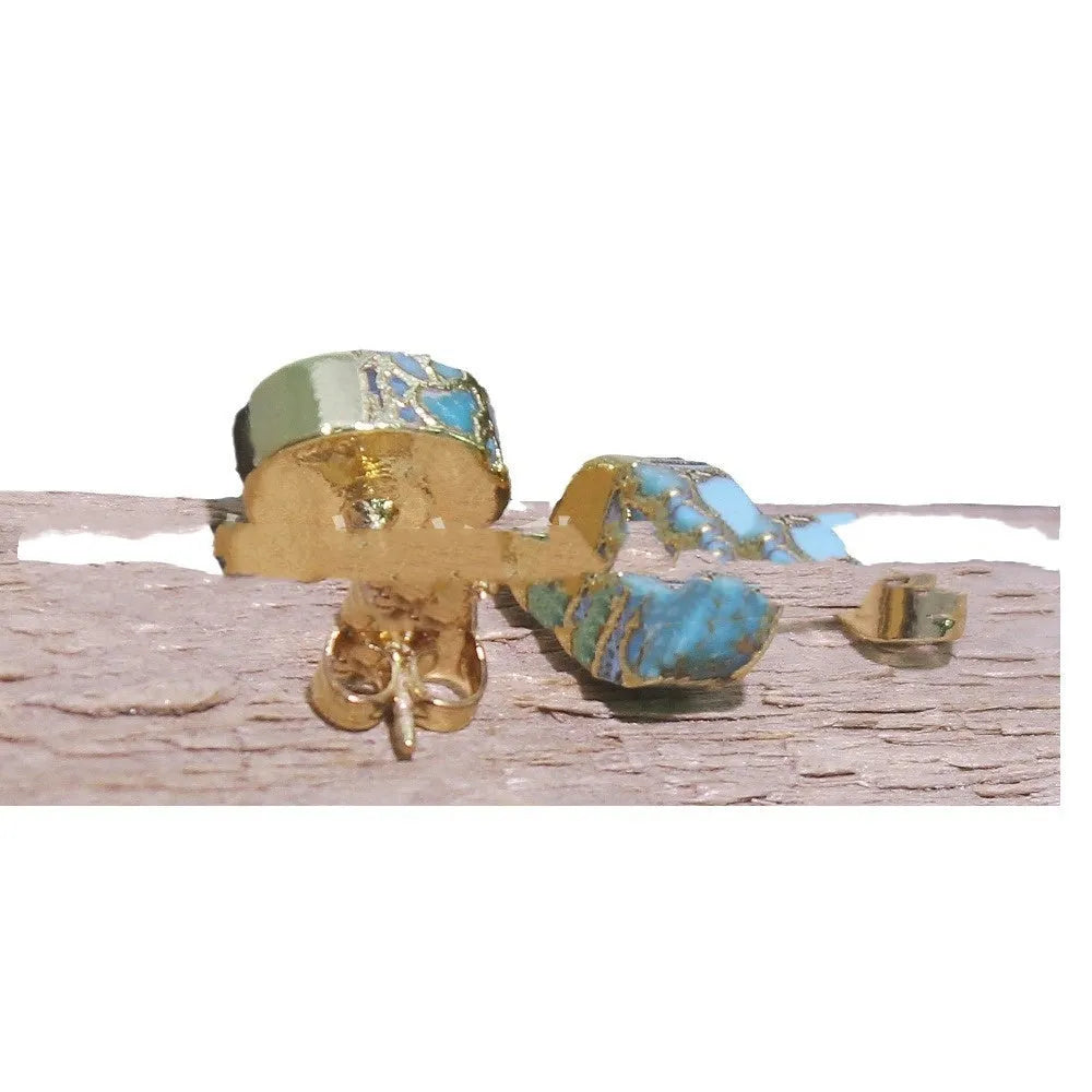 A pair of handmade natural stone bohemian stud earrings with an irregular geometric cut in colour ER1031.