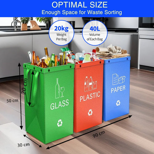 Blue handbag style 40-litre plastic waste sorting bin with waterproof construction