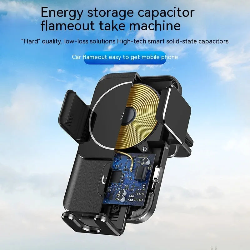 Black car wireless charger phone holder with 15W charging and choice of mounting brackets