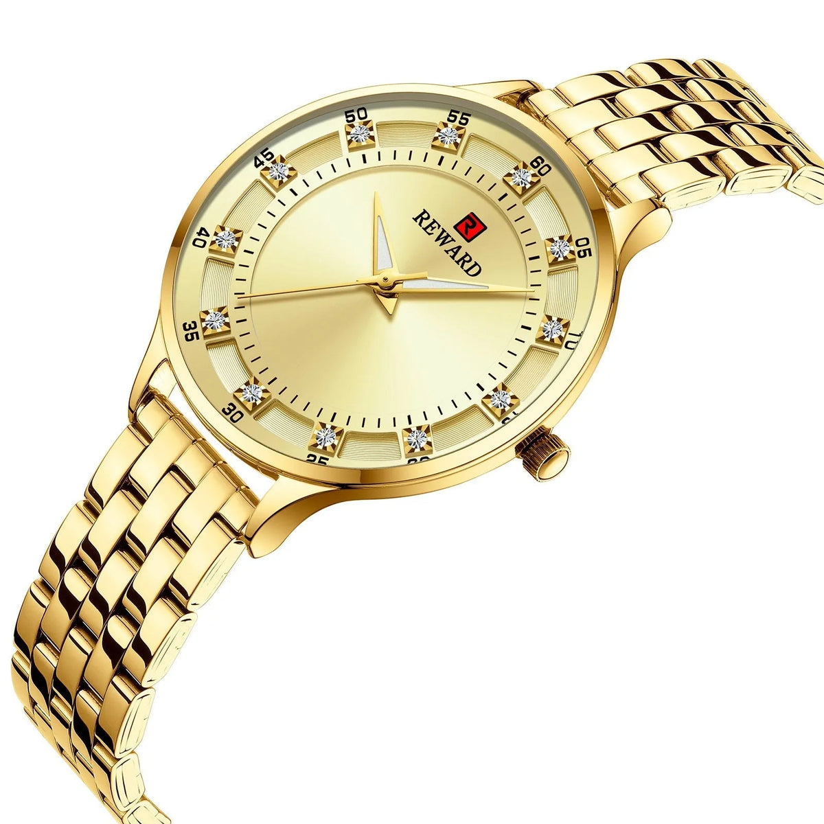 Women's quartz watch with steel belt, diamond detail, 8mm thickness, blue shell or rose shell or gold finish