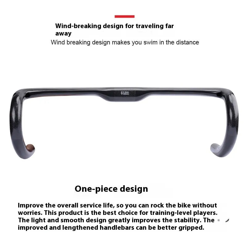 Carbon fiber road bicycle drop handlebar in UD Matte finish, showing 420mm width.